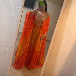 Hand Embellished Rhinestone Kaftan Traditional Maxi Dress